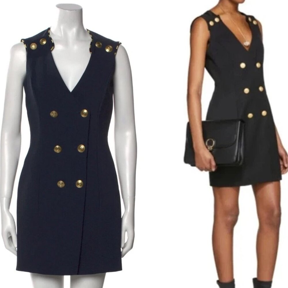 Pierre Balmain CLASSIC NAVY BLUE Gold Neck Trim Mini Dress 38 US 6 DOUBLE BREAST